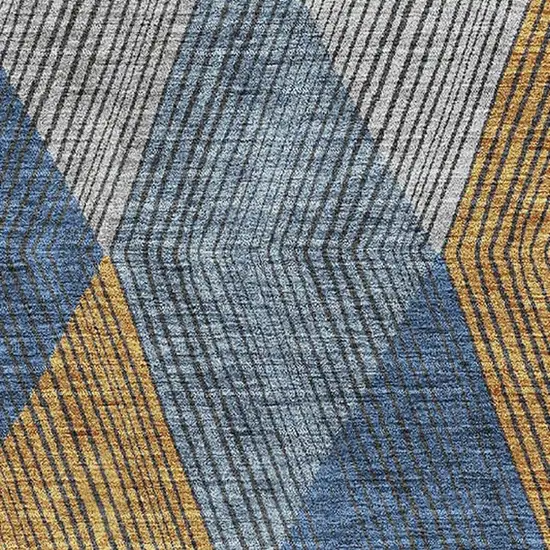 Gray Blue And Gold Geometric Washable Area Rug With UV Protection Photo 2