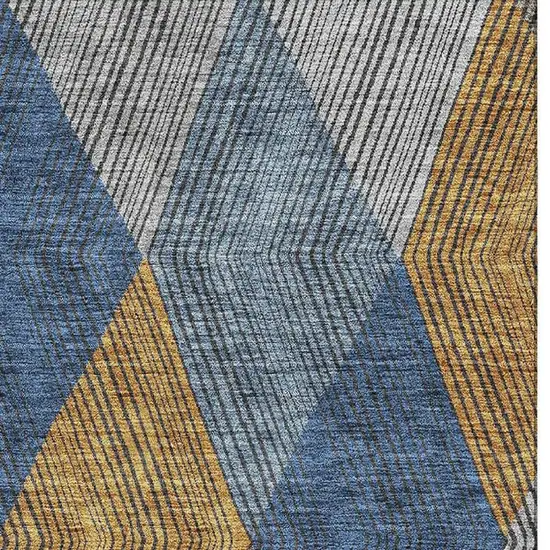 Gray Blue And Gold Geometric Washable Area Rug With UV Protection Photo 3