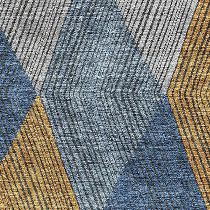 Gray Blue And Gold Geometric Washable Area Rug With UV Protection Photo 2