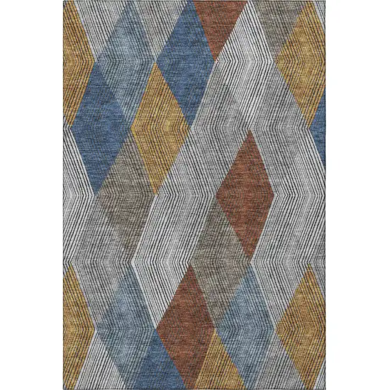 Gray Blue And Gold Geometric Washable Area Rug With UV Protection Photo 3