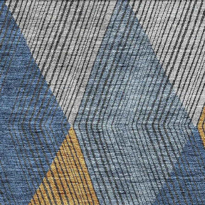 Gray Blue And Gold Geometric Washable Area Rug With UV Protection Photo 2