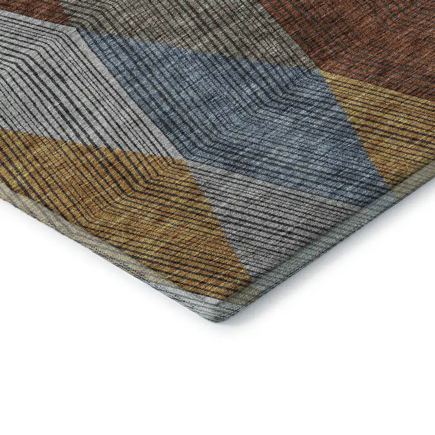 Gray Blue And Gold Geometric Washable Area Rug With UV Protection Photo 7
