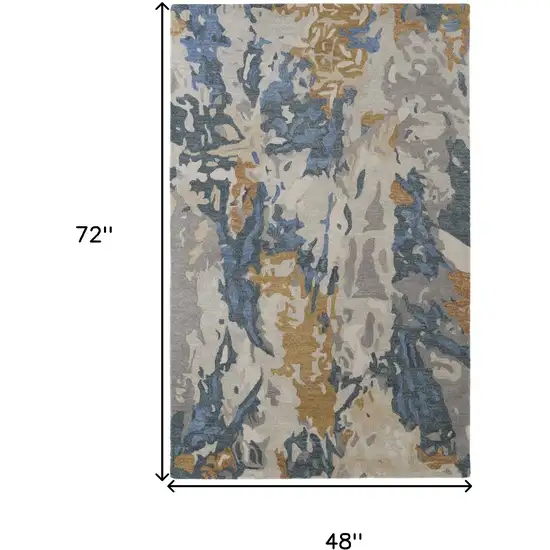 Gray Blue And Gold Wool Abstract Hand Tufted Area Rug Photo 3
