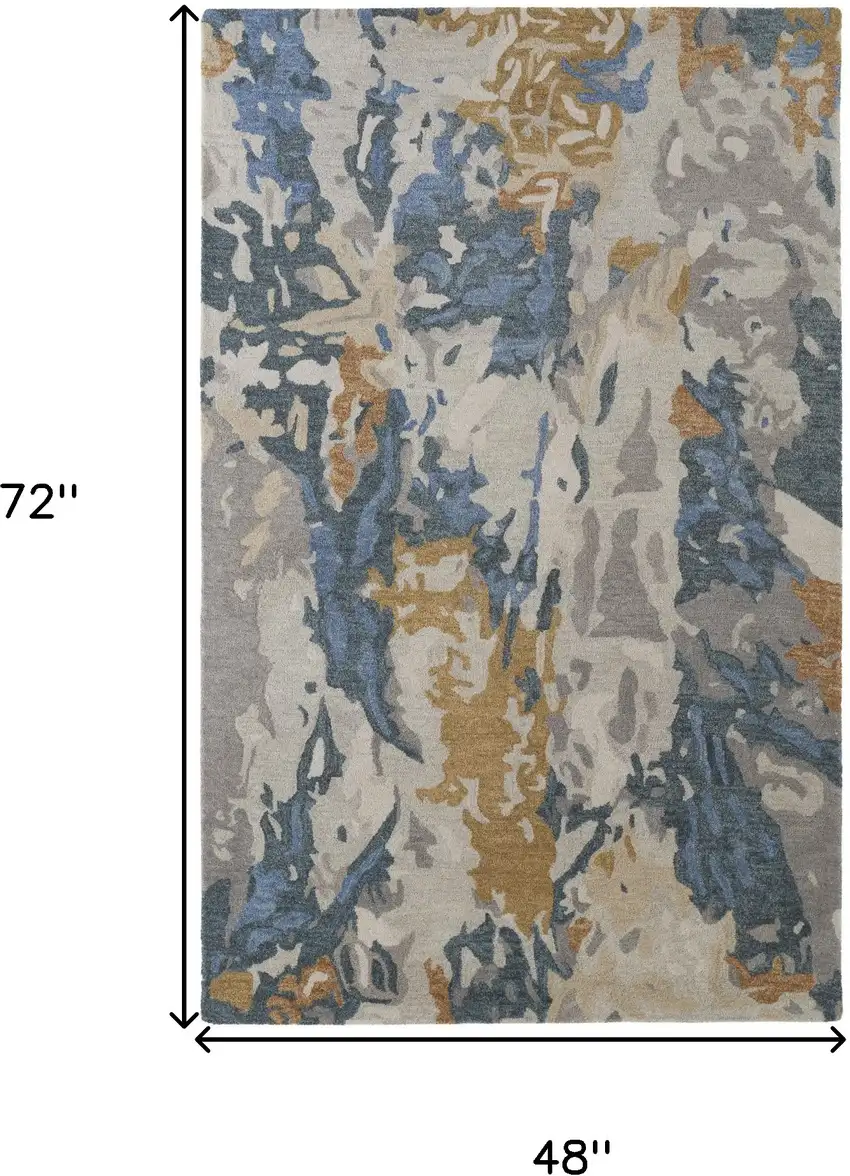 Gray Blue And Gold Wool Abstract Hand Tufted Area Rug Photo 3