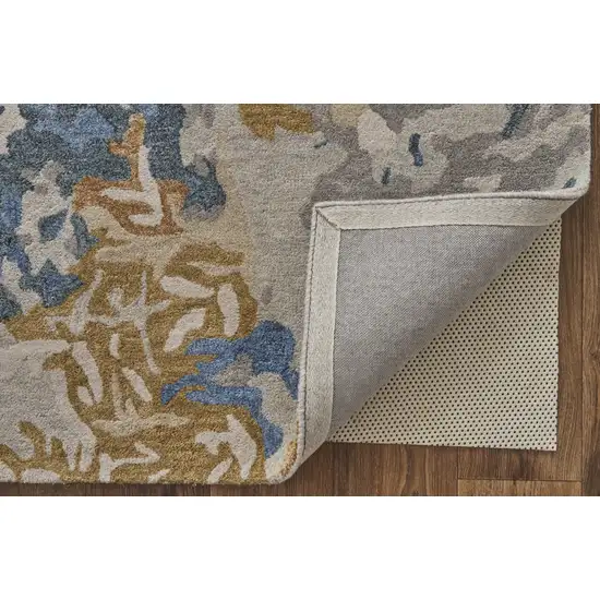 Gray Blue And Gold Wool Abstract Hand Tufted Area Rug Photo 5