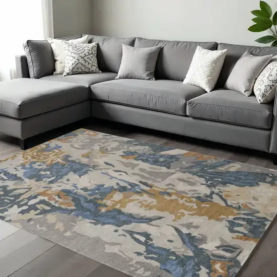 Gray Blue And Gold Wool Abstract Hand Tufted Area Rug Photo 1
