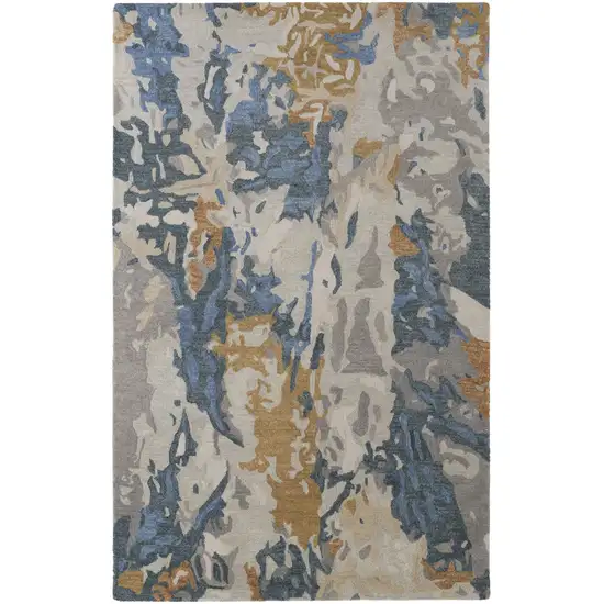 Gray Blue And Gold Wool Abstract Hand Tufted Area Rug Photo 2