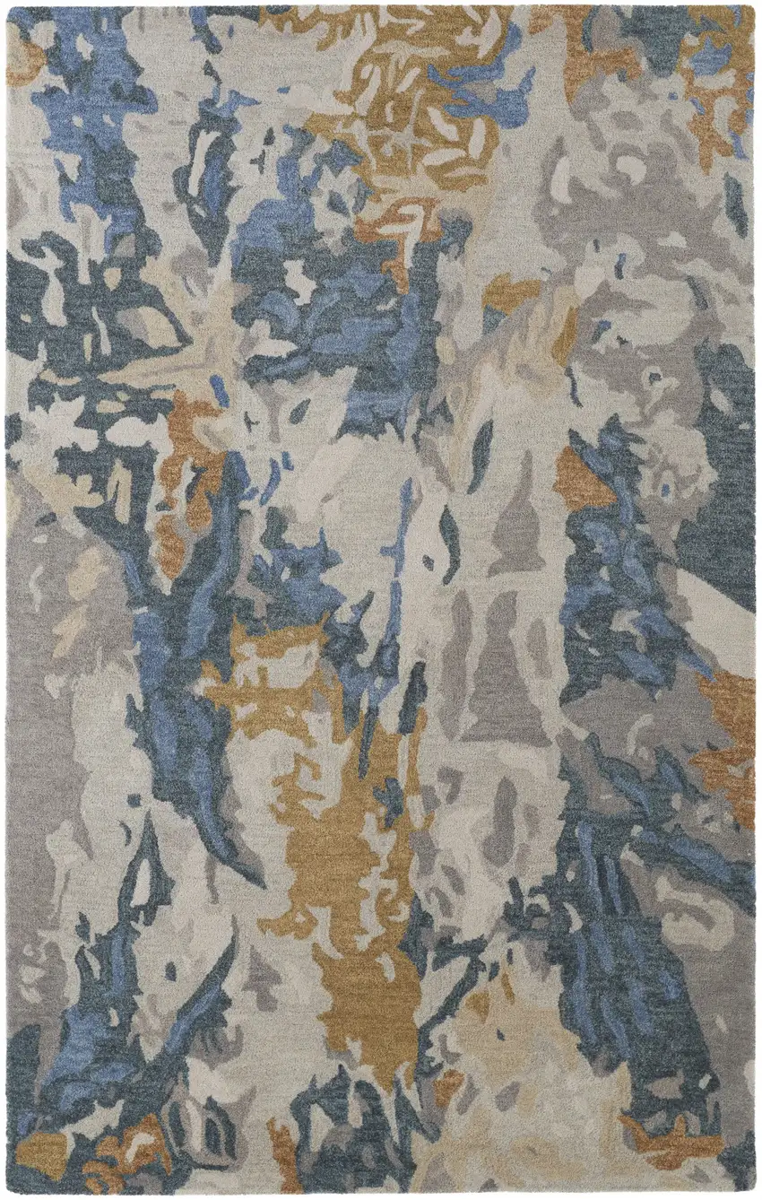 Gray Blue And Gold Wool Abstract Hand Tufted Area Rug Photo 2