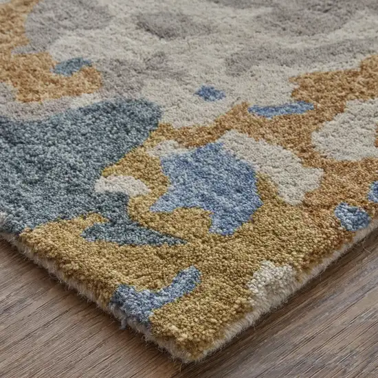 Gray Blue And Gold Wool Abstract Hand Tufted Area Rug Photo 4