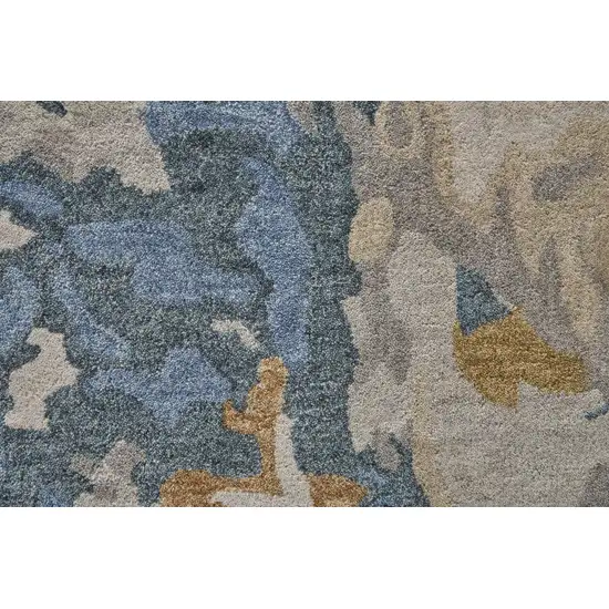 Gray Blue And Gold Wool Abstract Hand Tufted Area Rug Photo 8