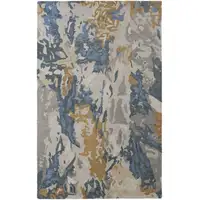 Photo of Gray Blue And Gold Wool Abstract Tufted Handmade Stain Resistant Area Rug