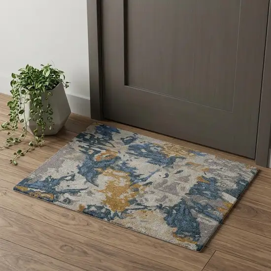 Gray Blue And Gold Wool Abstract Tufted Handmade Area Rug Photo 1