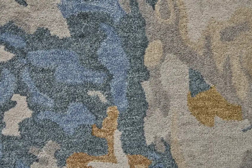 Gray Blue And Gold Wool Abstract Tufted Handmade Area Rug Photo 8