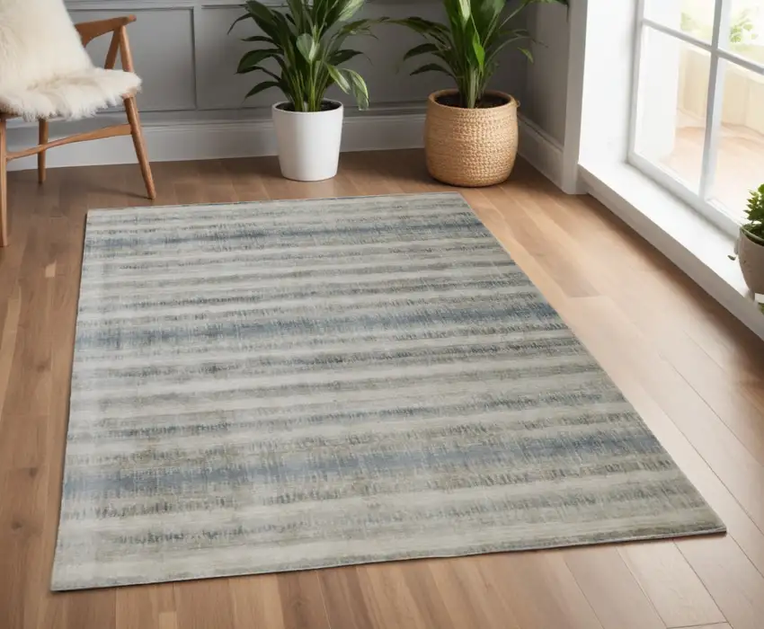 Blue and Gray Abstract Hand Woven Area Rug Photo 1