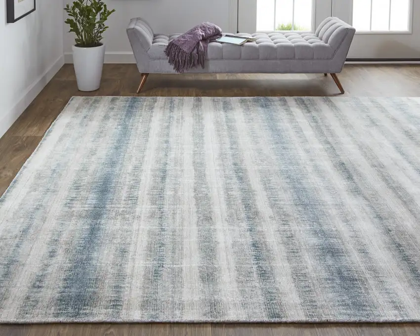 Gray Blue And Green Abstract Hand Woven Area Rug Photo 7