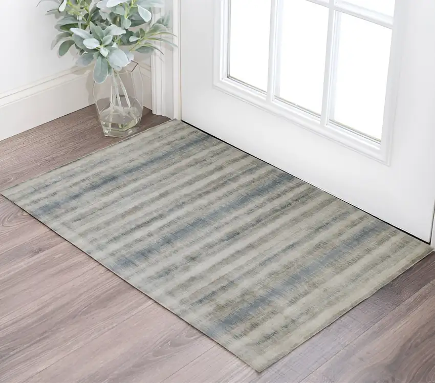 Blue and Gray Abstract Hand Woven Area Rug Photo 1