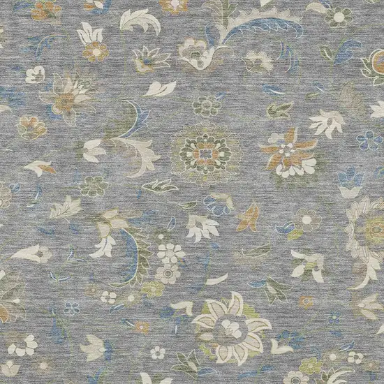 Gray Blue And Green Floral Washable Indoor Outdoor Area Rug Photo 6
