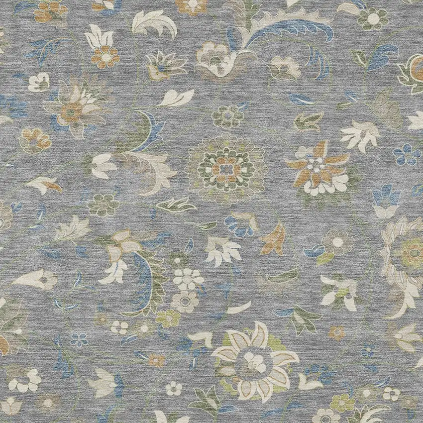 Gray Blue And Green Floral Washable Indoor Outdoor Area Rug Photo 6