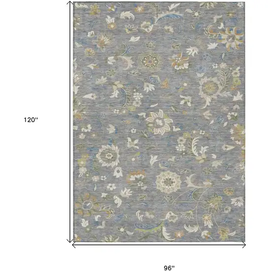 Gray Blue And Green Floral Washable Indoor Outdoor Area Rug Photo 3