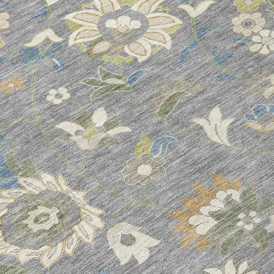 Gray Blue And Green Floral Washable Indoor Outdoor Area Rug Photo 5