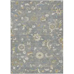 Photo of Gray Blue And Green Floral Washable Indoor Outdoor Area Rug