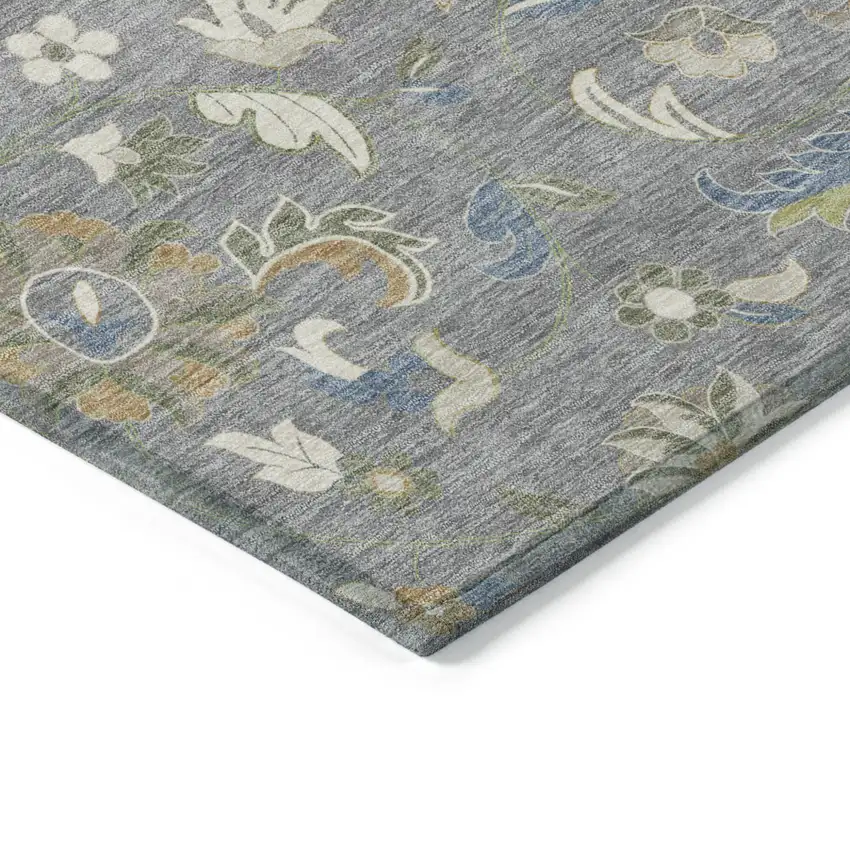Gray Blue And Green Floral Washable Indoor Outdoor Area Rug Photo 4