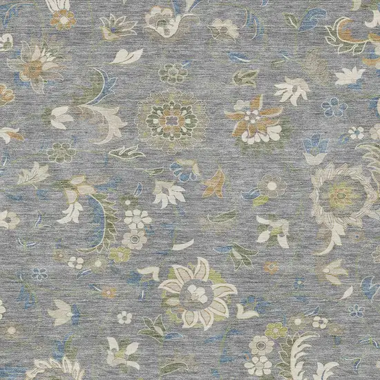 Gray Blue And Green Floral Washable Indoor Outdoor Area Rug Photo 6