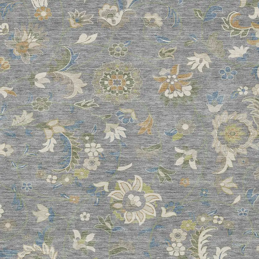 Gray Blue And Green Floral Washable Indoor Outdoor Area Rug Photo 6