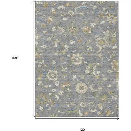 Gray Blue And Green Floral Washable Indoor Outdoor Area Rug Photo 3