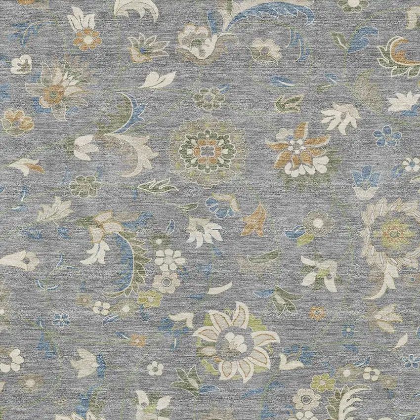 Gray Blue And Green Floral Washable Indoor Outdoor Area Rug Photo 6