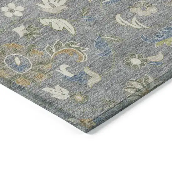 Gray Blue And Green Floral Washable Indoor Outdoor Area Rug Photo 4