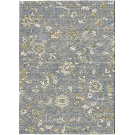 Gray Blue And Green Floral Washable Indoor Outdoor Area Rug Photo 7
