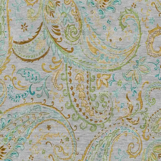 Gray Blue And Green Paisley Washable Area Rug With UV Protection Photo 3
