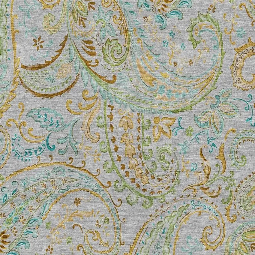 Gray Blue And Green Paisley Washable Area Rug With UV Protection Photo 3