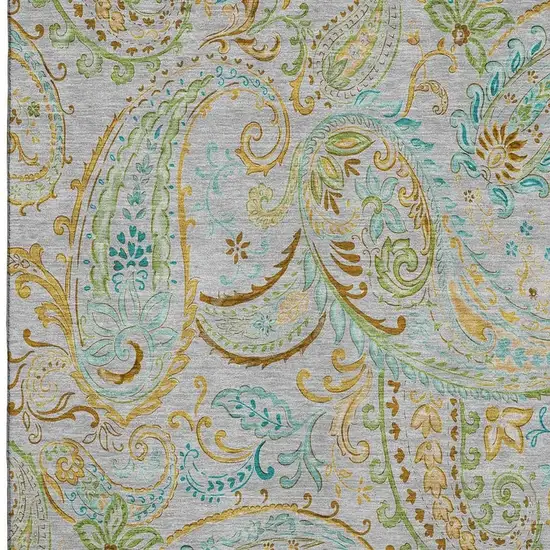Gray Blue And Green Paisley Washable Area Rug With UV Protection Photo 3