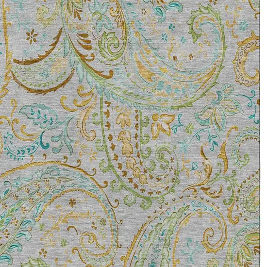 Gray Blue And Green Paisley Washable Area Rug With UV Protection Photo 3