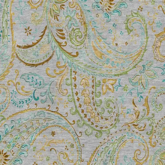 Gray Blue And Green Paisley Washable Area Rug With UV Protection Photo 3