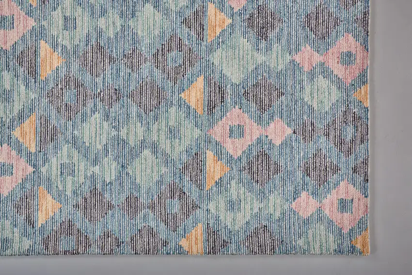 Gray Blue And Green Wool Geometric Tufted Handmade Area Rug Photo 9