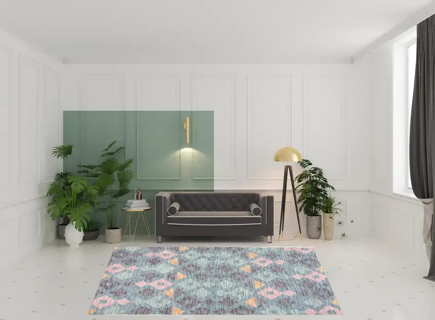 Gray Blue And Green Wool Geometric Tufted Handmade Area Rug Photo 2