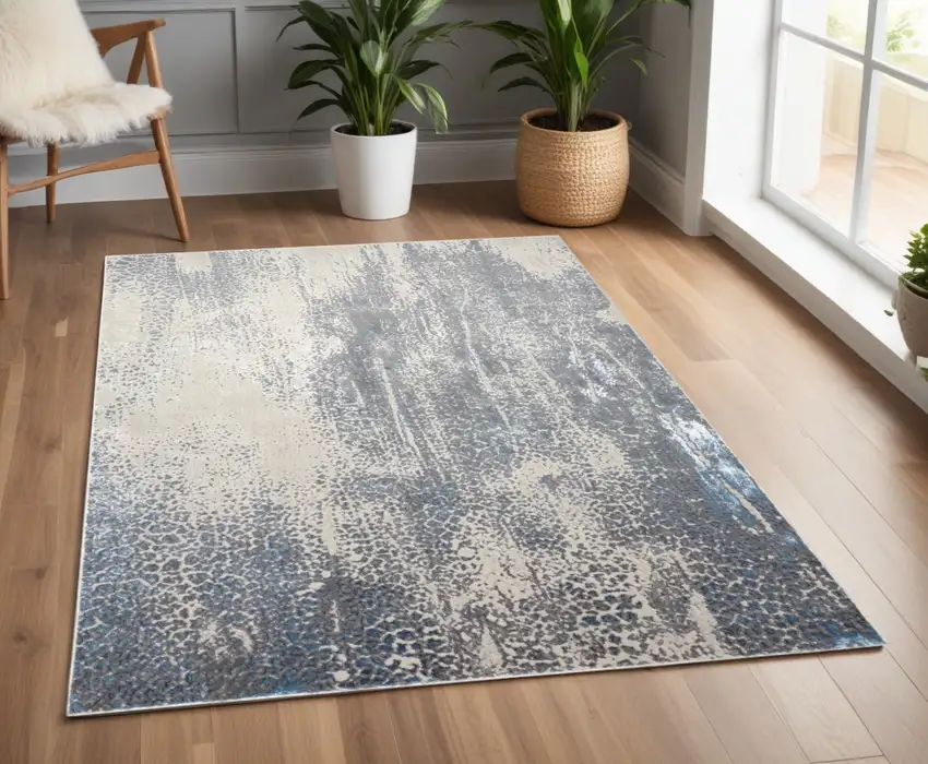 Gray and Ivory Abstract Non Skid Area Rug Photo 1
