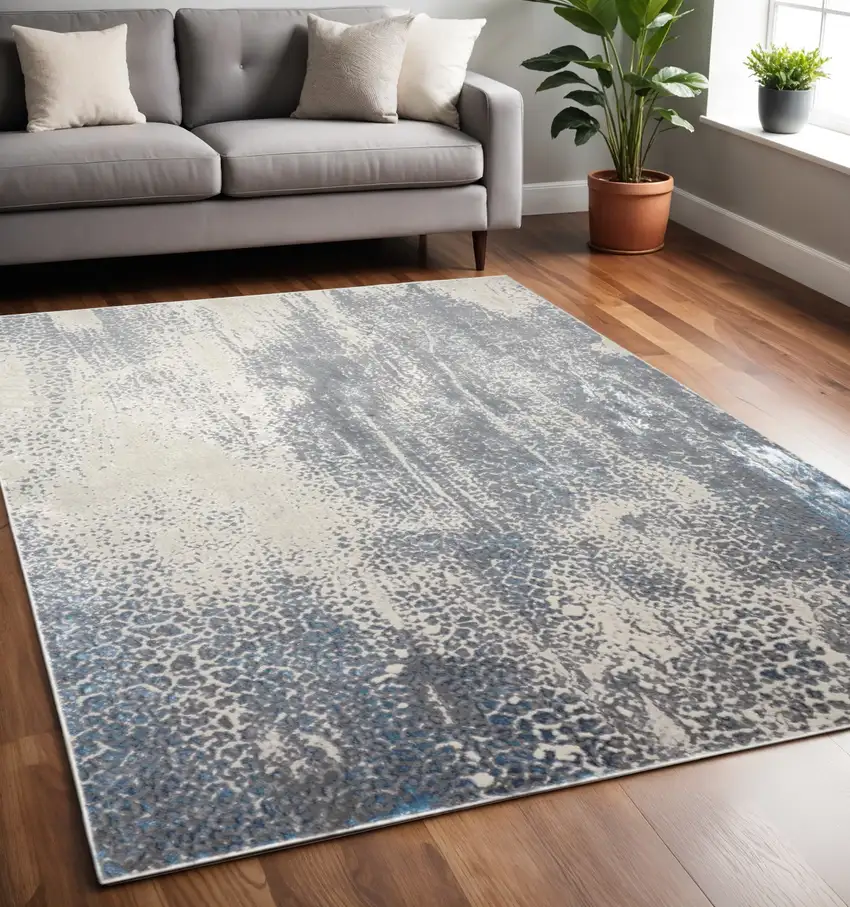 Gray and Ivory Abstract Non Skid Area Rug Photo 1