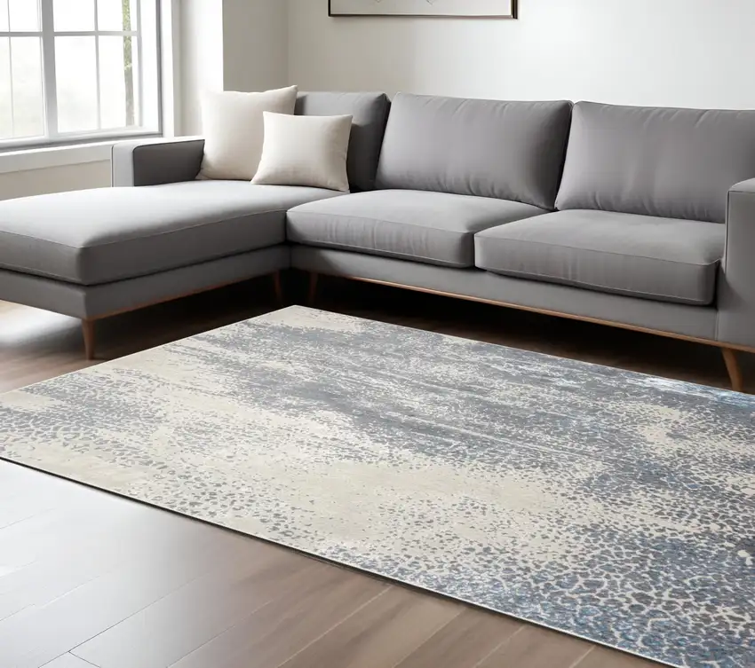 Gray Blue and Ivory Abstract Non Skid Area Rug Photo 1