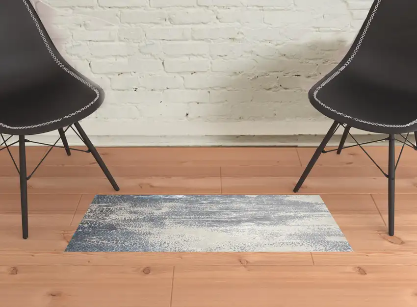 Gray Blue And Ivory Abstract Stain Resistant Area Rug Photo 2