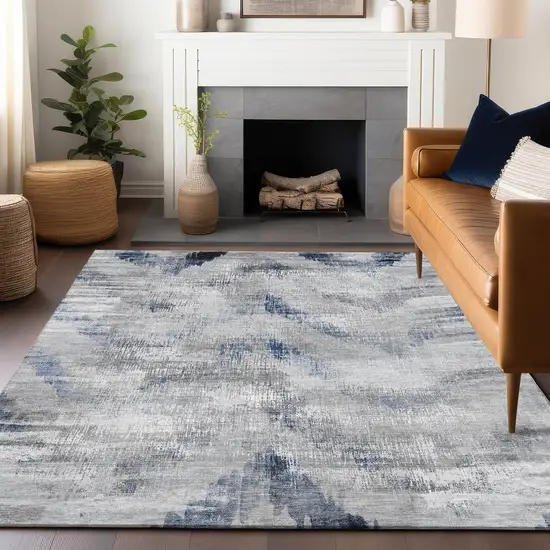 Gray Blue And Ivory Abstract Washable Area Rug With UV Protection Photo 6