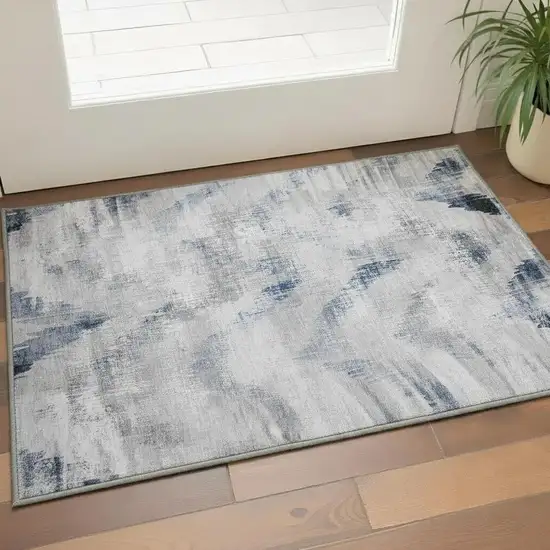 Gray Blue And Ivory Abstract Washable Area Rug With UV Protection Photo 2