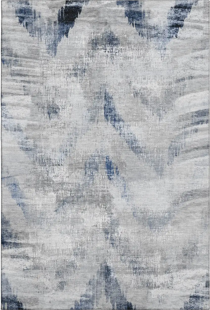 Gray Blue And Ivory Abstract Washable Area Rug With UV Protection Photo 1