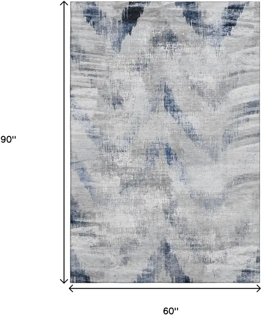 Gray Blue And Ivory Abstract Washable Area Rug With UV Protection Photo 3