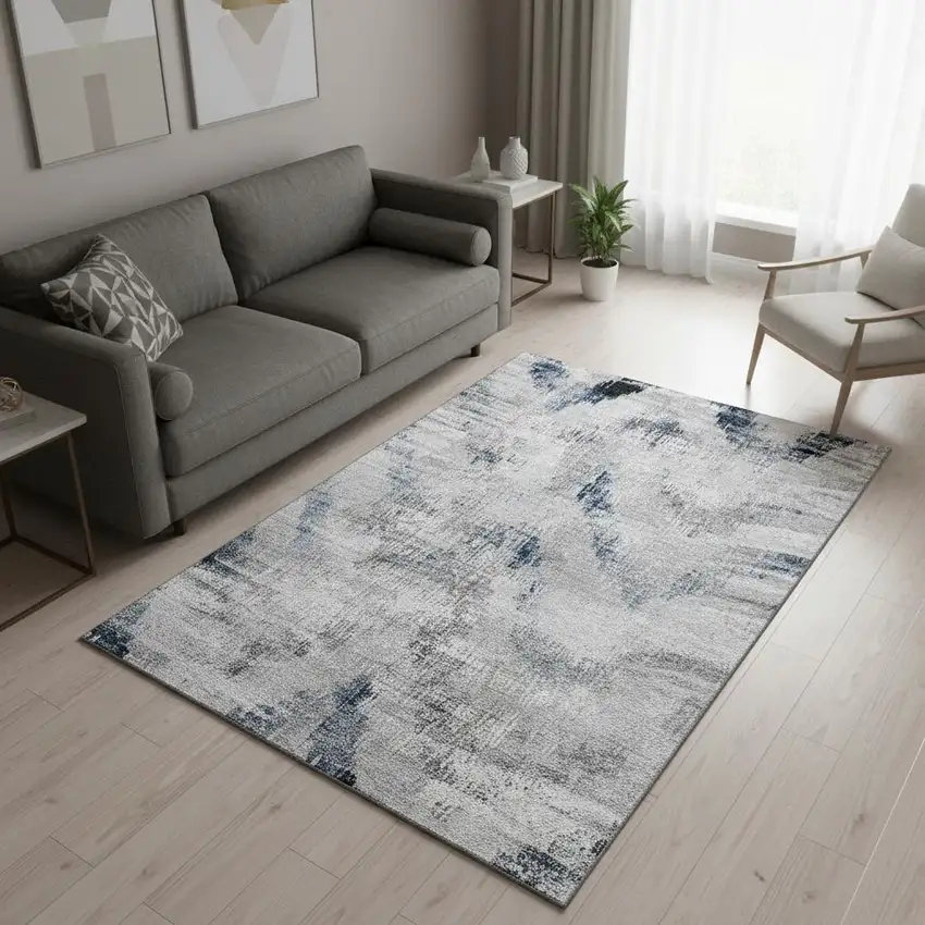 Gray Blue And Ivory Abstract Washable Area Rug With UV Protection Photo 2