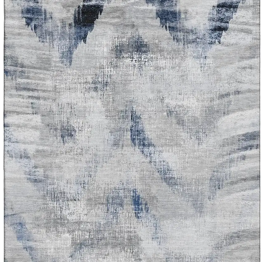 Gray Blue And Ivory Abstract Washable Area Rug With UV Protection Photo 4