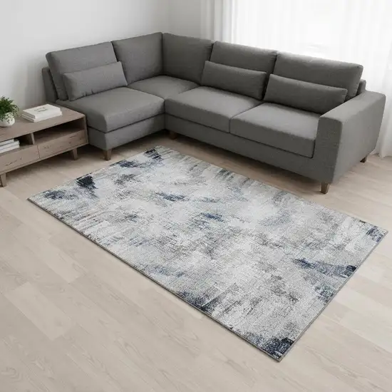Gray Blue And Ivory Abstract Washable Area Rug With UV Protection Photo 2